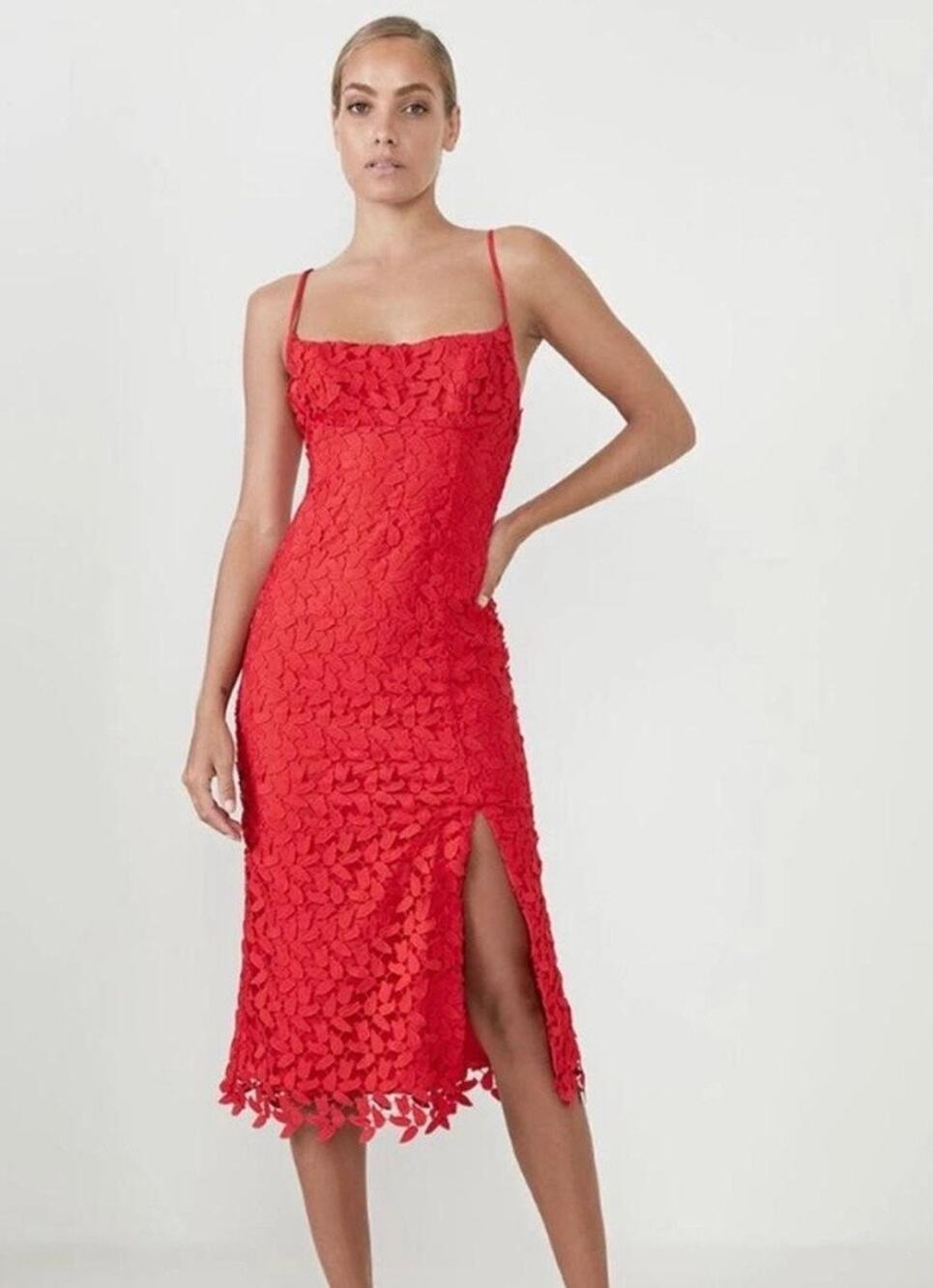 Bardot Lace Spaghetti Strap Midi Dress